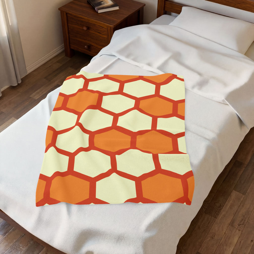 Retro Honeycomb Pattern Velveteen Plush Blanket | Orange Geometric Throw