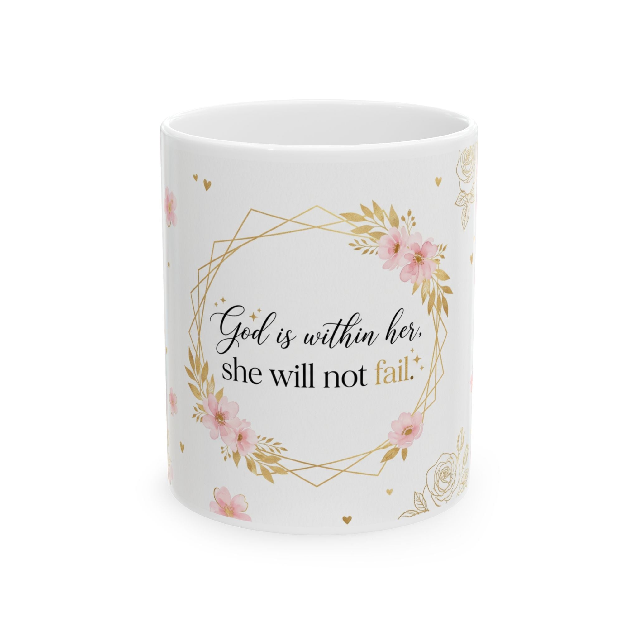 God Is Within Her Floral Scripture Mug | Inspirational Ceramic Mug