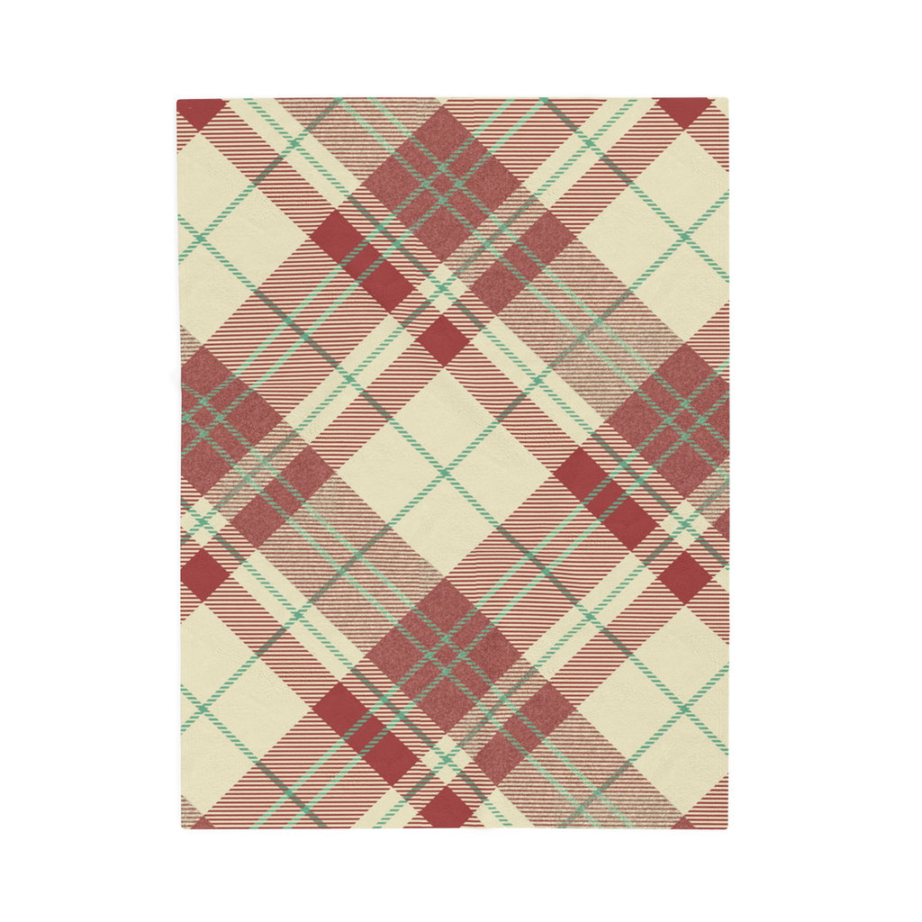 Red Green Plaid Velveteen Blanket | Cozy Tartan Throw