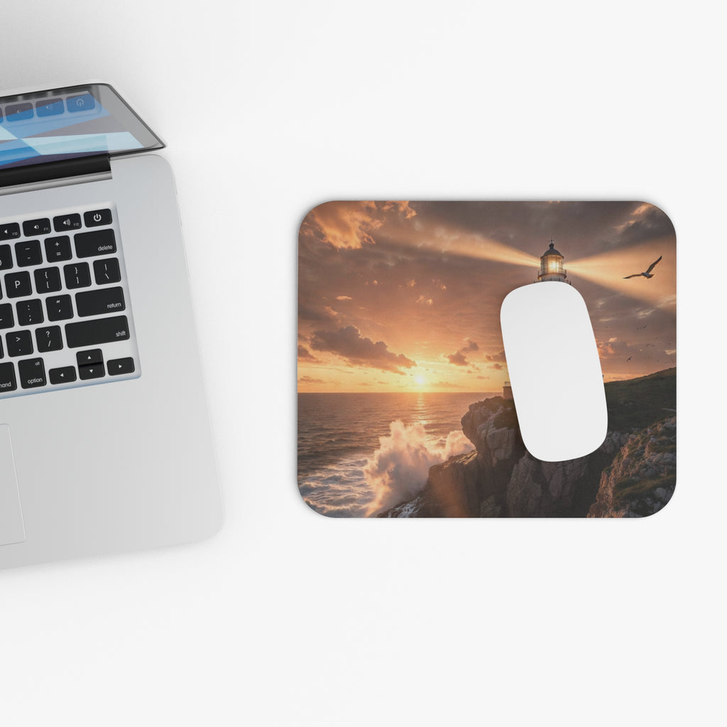 Lighthouse Sunset Mouse Pad | Coastal Seascape Rectangular Desk Mat