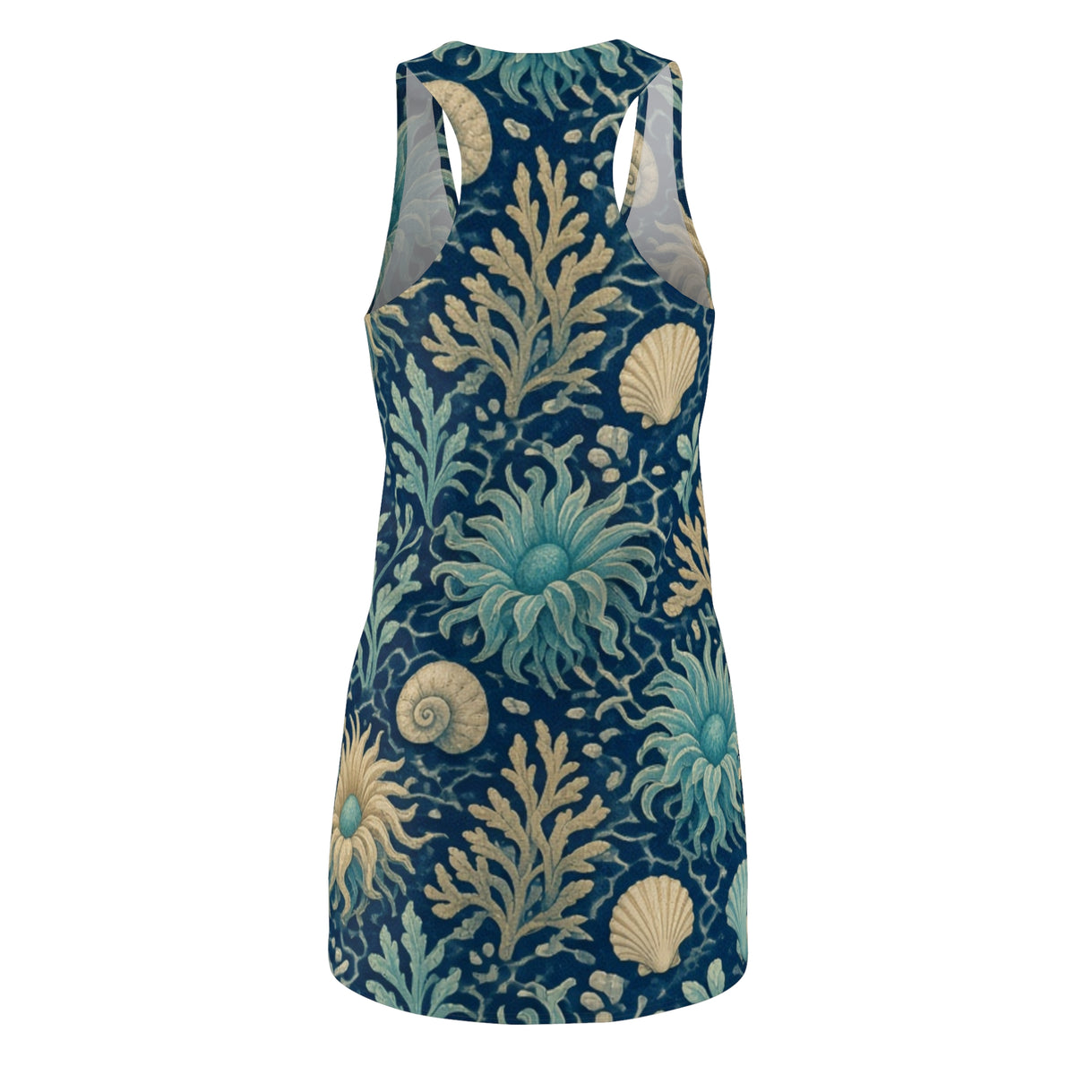 Seaweed and Shells Pattern Racerback Dress | Ocean Floral Nautical Print