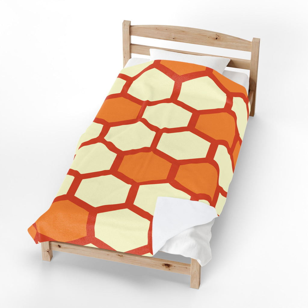 Retro Honeycomb Pattern Velveteen Plush Blanket | Orange Geometric Throw