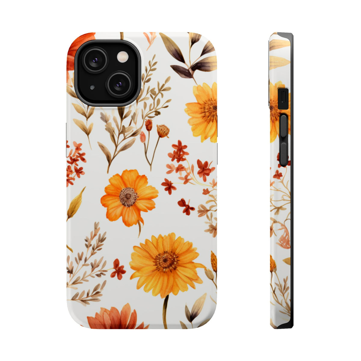 Yellow Floral Pattern Phone Case | Magnetic Impact-Resistant Case