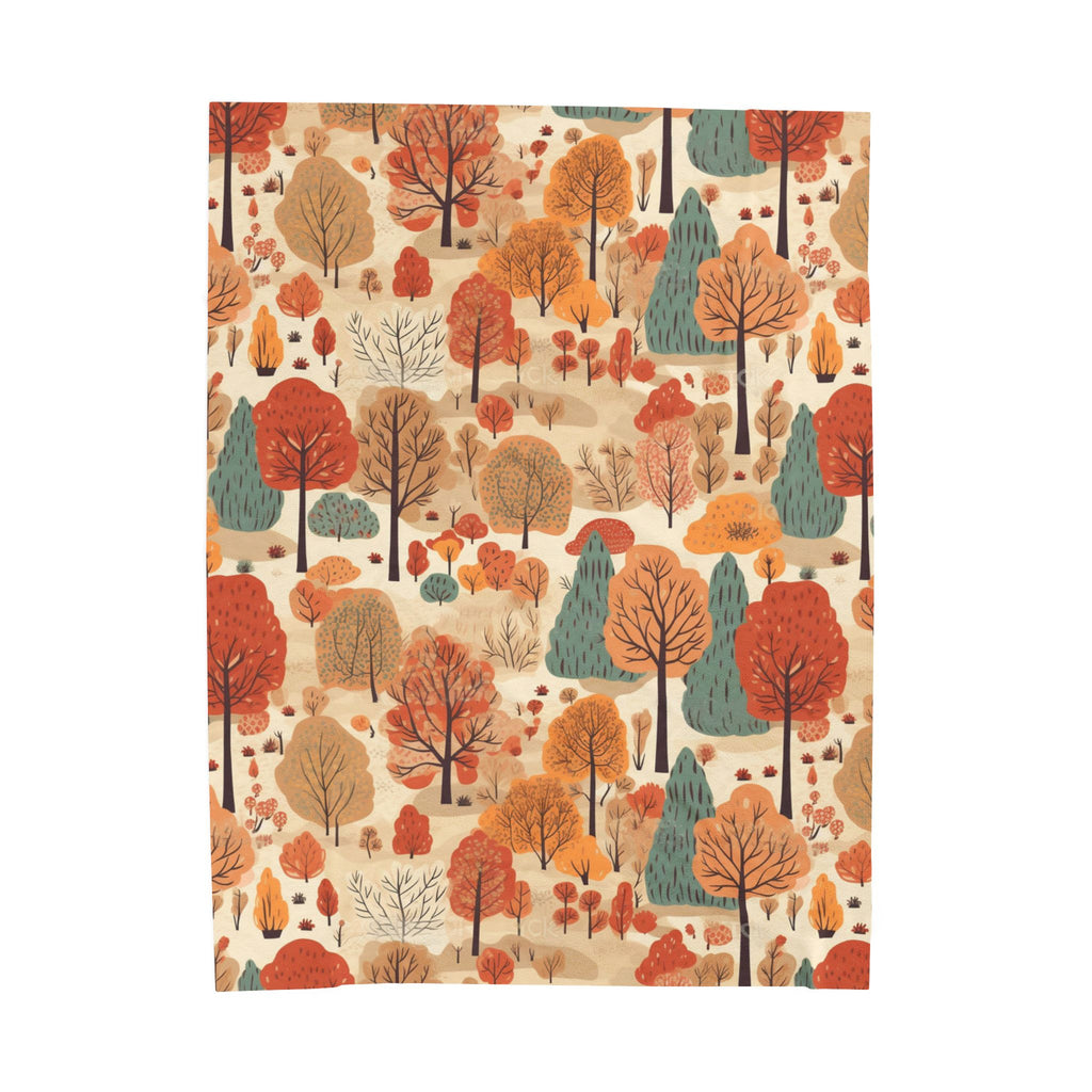Autumn Forest Trees Velveteen Plush Blanket | Fall Leaves Woodland Throw