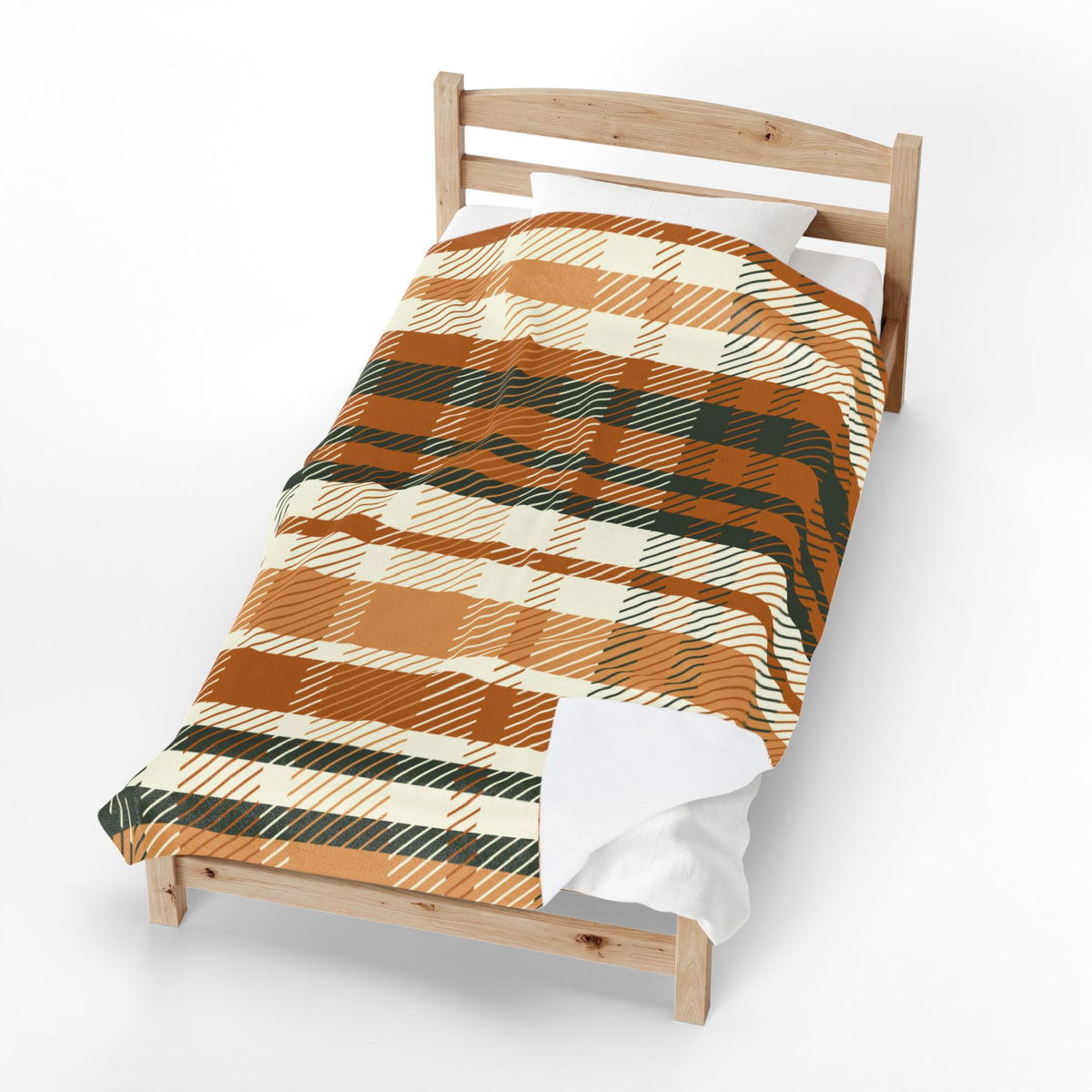 Autumn Plaid Velveteen Plush Blanket | Orange Green Buffalo Check