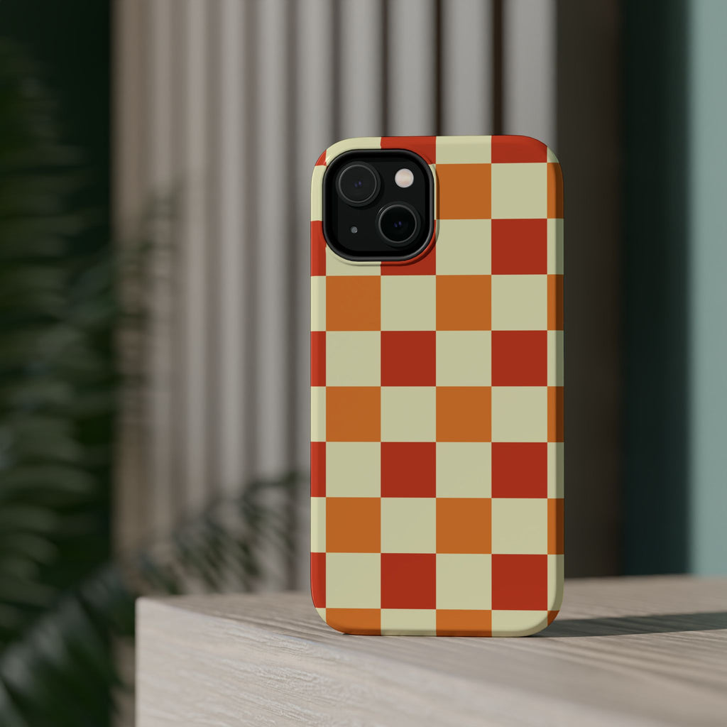 Retro Orange Checkerboard Phone Case | Magnetic Impact-Resistant Case