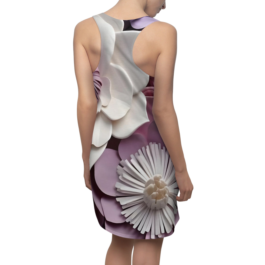 Purple Flower Floral Racerback Dress | Pink White 3D Bloom Print