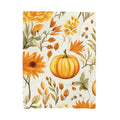 Autumn Pumpkin Floral Velveteen Plush Blanket | Fall Leaves Sunflowers