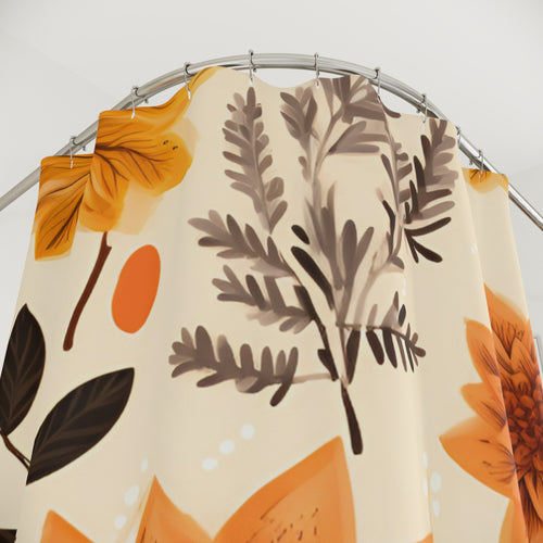 Autumn Dahlia Floral Shower Curtain | Orange Fall Flowers Bathroom Decor