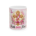 Faith Over Fear cross ribbon floral mug | Ceramic Coffee Mug