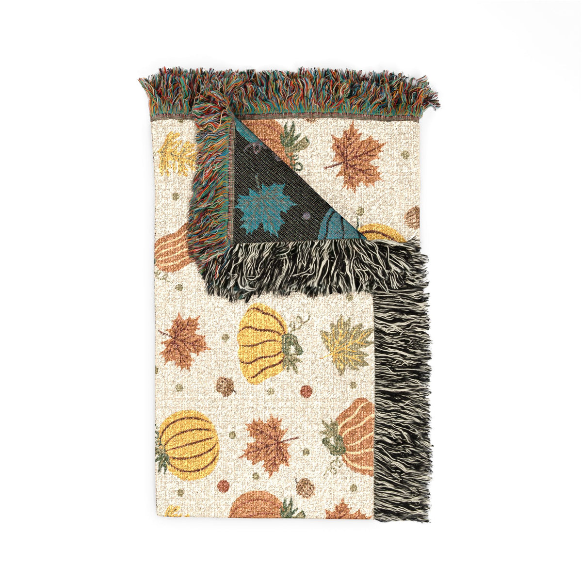 Autumn Pumpkins and Leaves Woven Blanket | Fall Throw