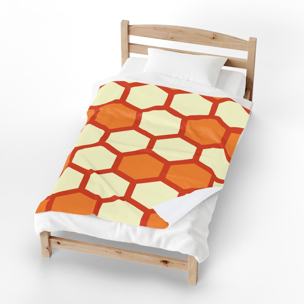 Retro Honeycomb Pattern Velveteen Plush Blanket | Orange Geometric Throw