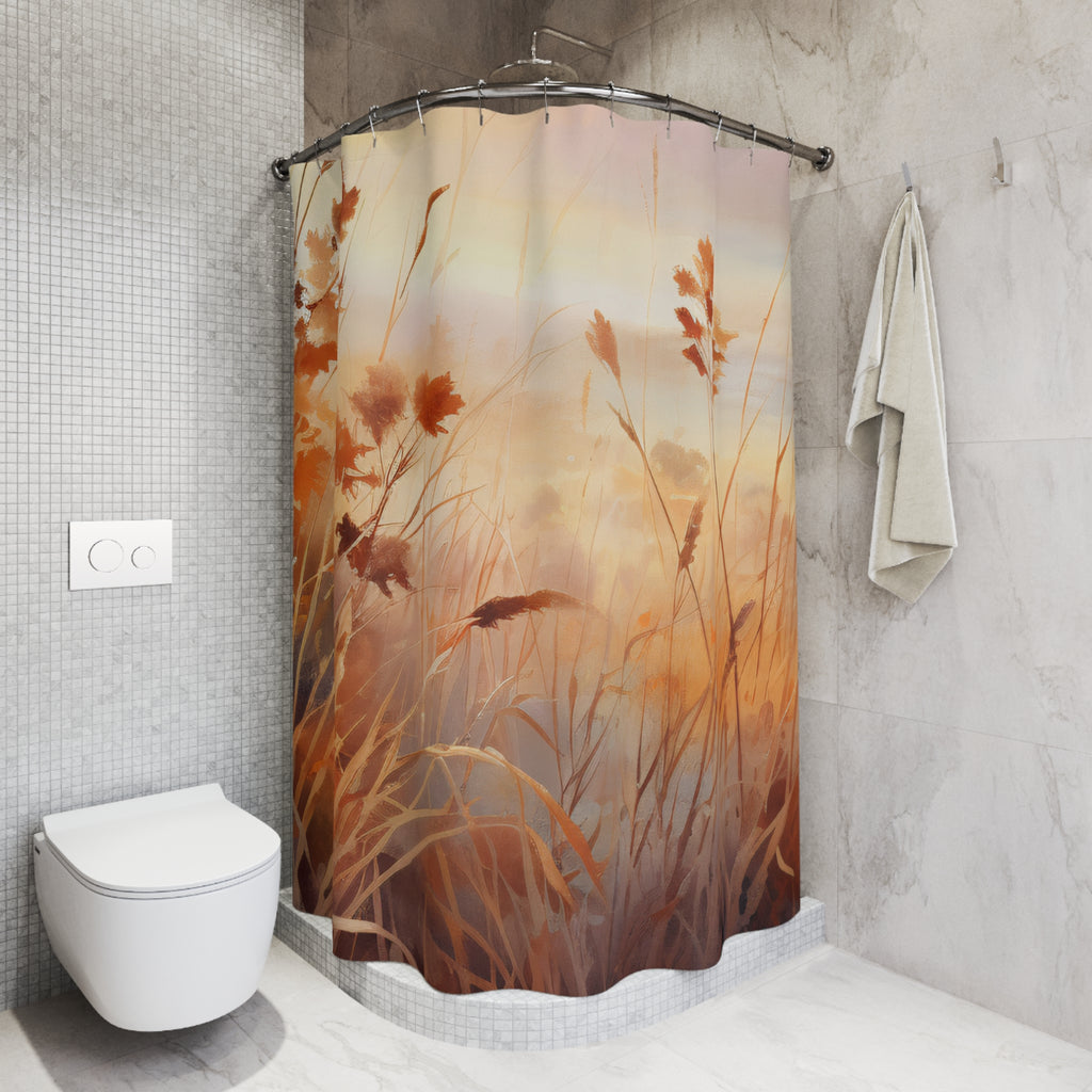 Golden Prairie Grasses Shower Curtain | Meadow Floral Bathroom Decor