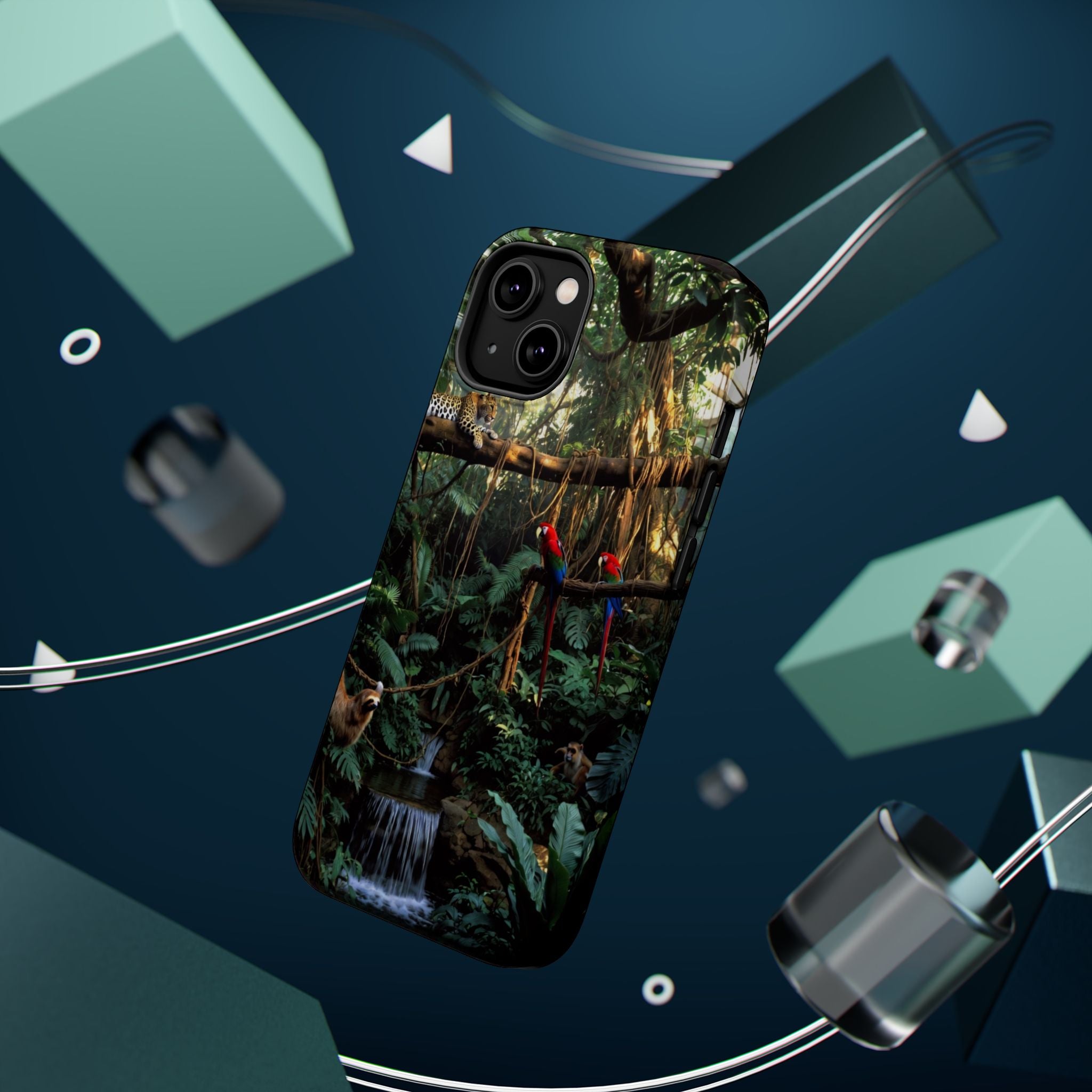 Jungle Waterfall Parrots Phone Case | Tropical Rainforest Nature
