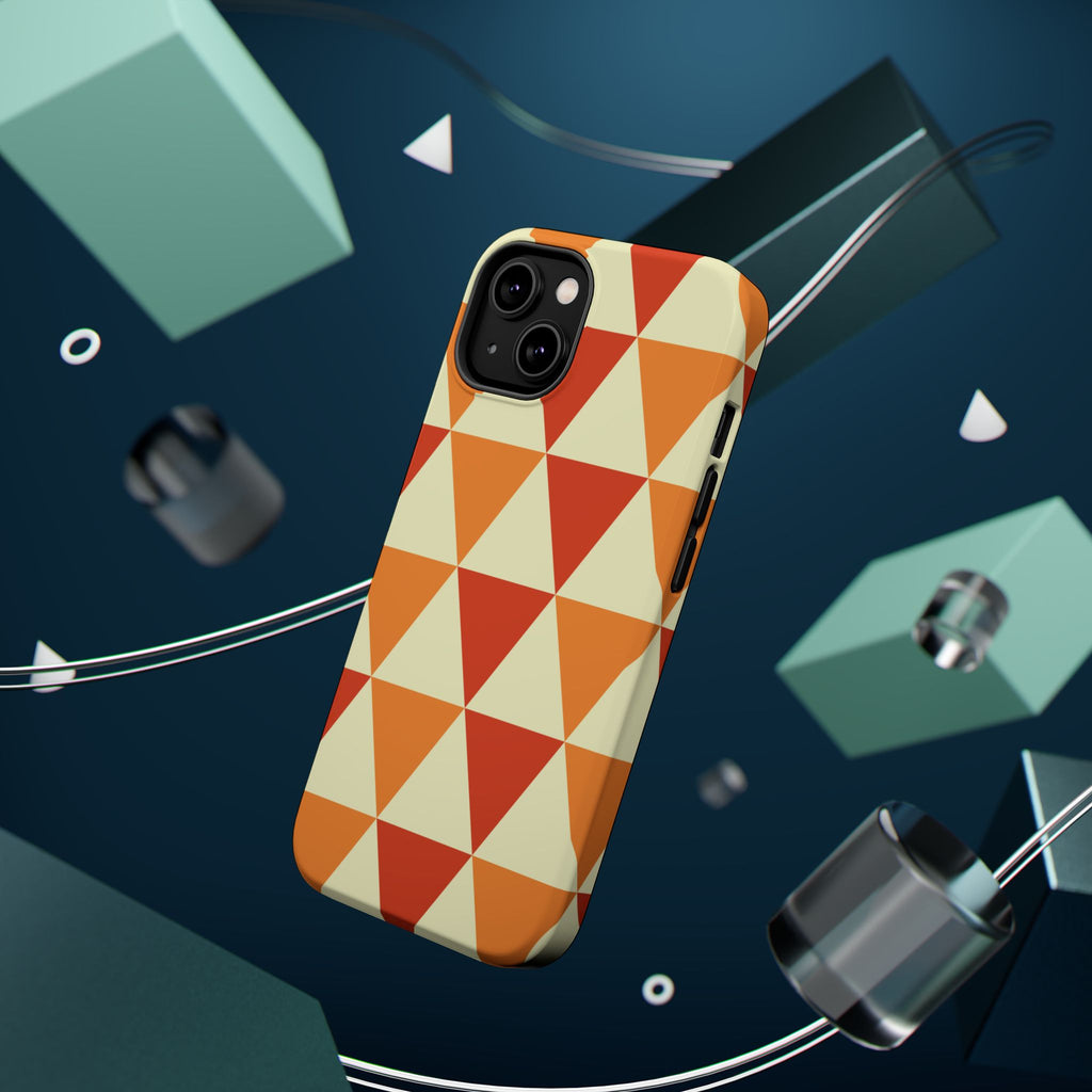 Retro Orange Triangle Pattern Phone Case | Geometric Magnetic Impact Case