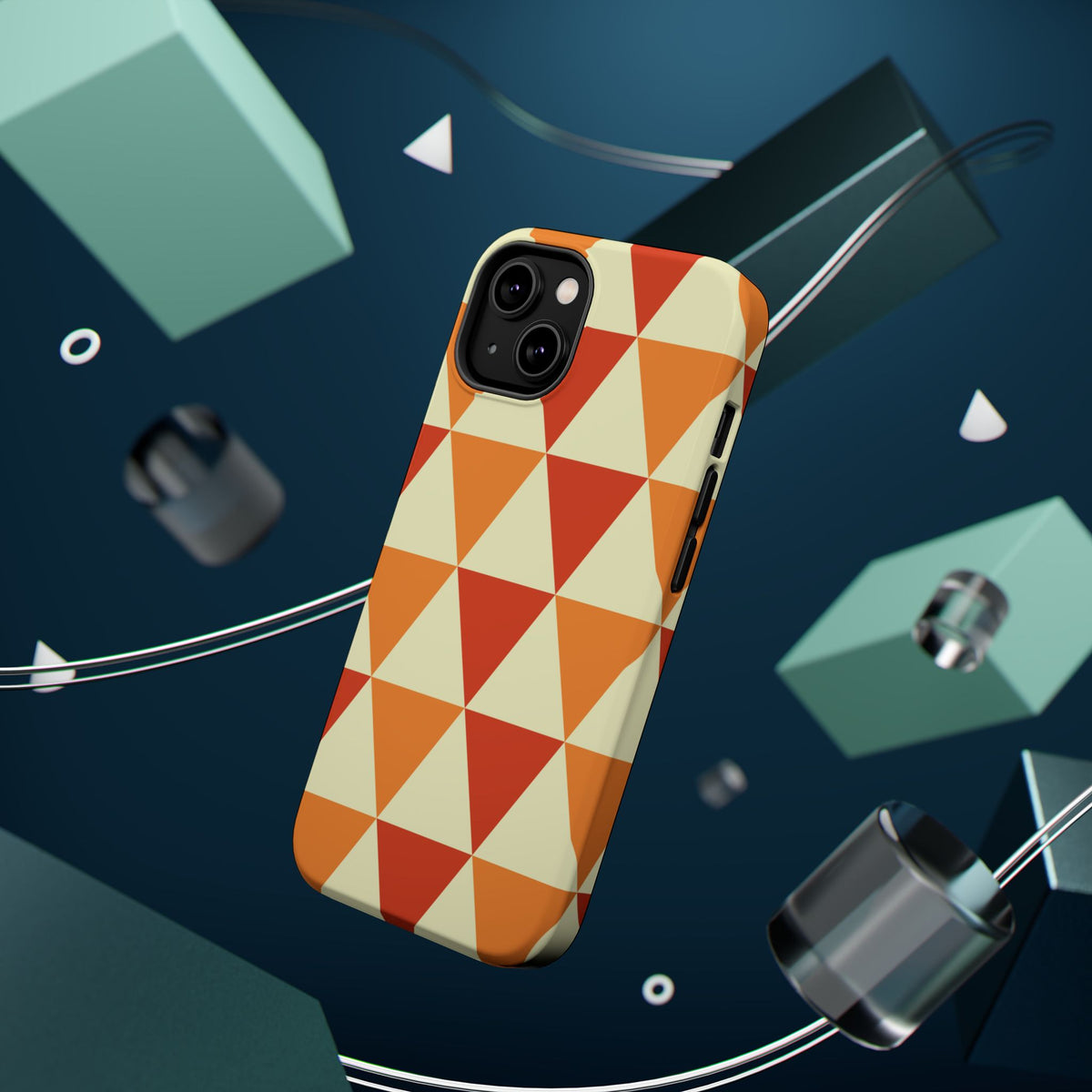 Retro Orange Triangle Pattern Phone Case | Geometric Magnetic Impact Case