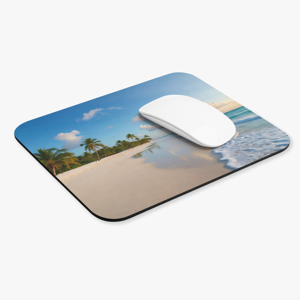 Tropical Beach Scene Mouse Pad | Palm Trees, Ocean Waves, Sandy Shore