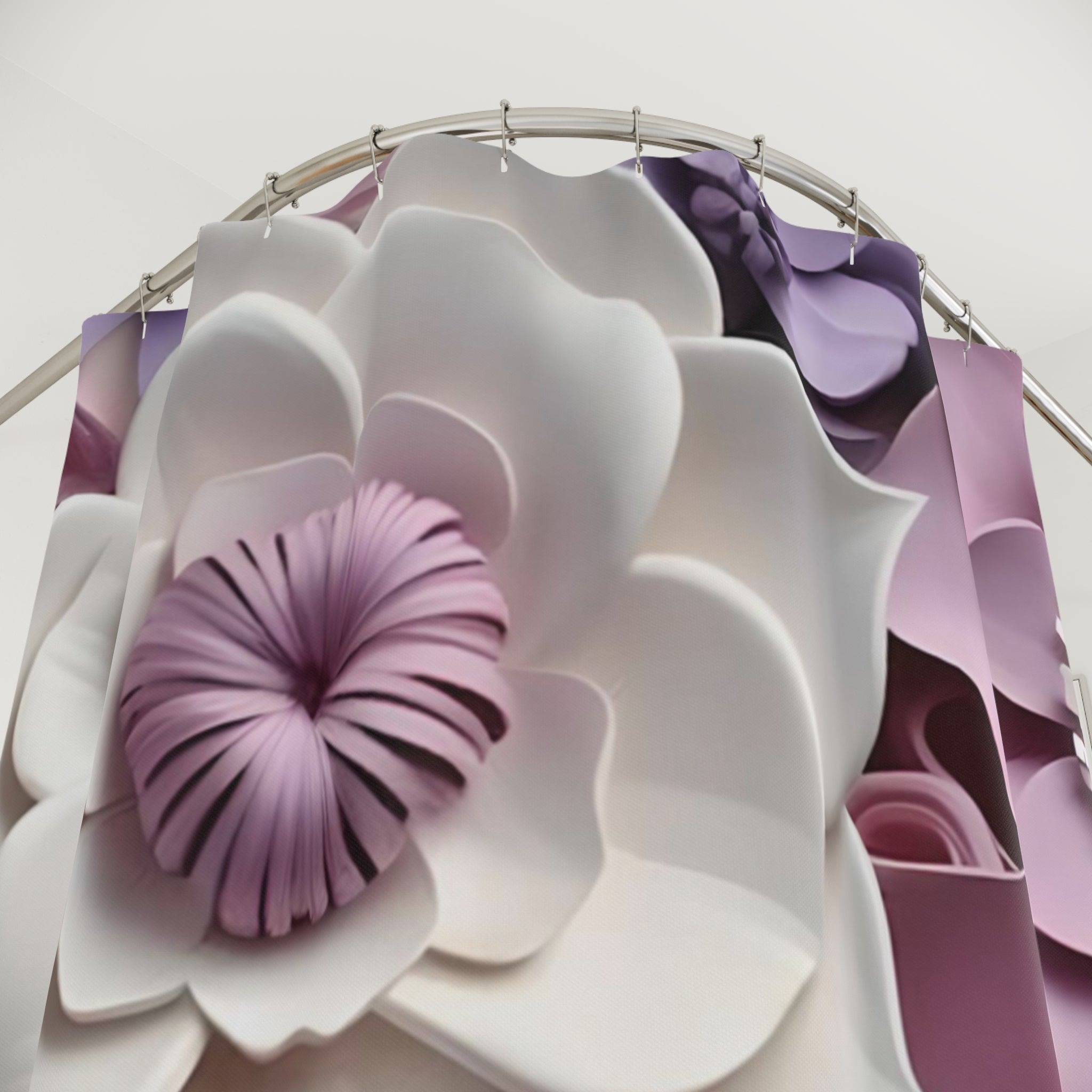 3D Paper Flowers Shower Curtain | Pink White Floral Bathroom Decor