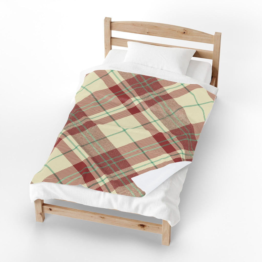 Red Green Plaid Velveteen Blanket | Cozy Tartan Throw