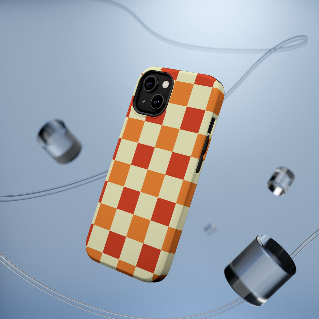 Retro Orange Checkerboard Phone Case | Magnetic Impact-Resistant Case