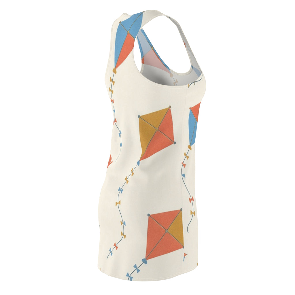 Kite Flight Pattern Dress | Colorful Kites and Birds Racerback Dress