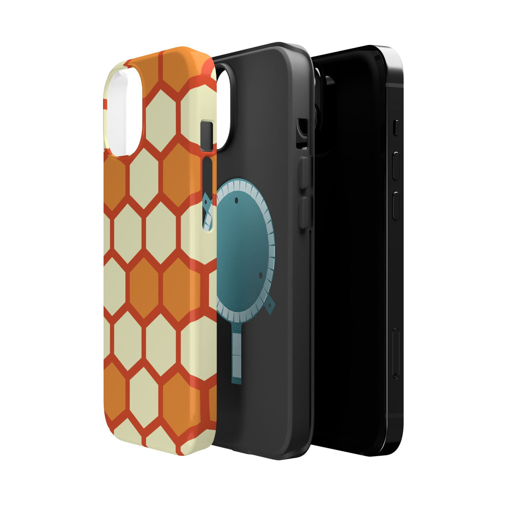 Orange Honeycomb Phone Case | Geometric Hexagon Pattern, Magnetic Impact-Resistant