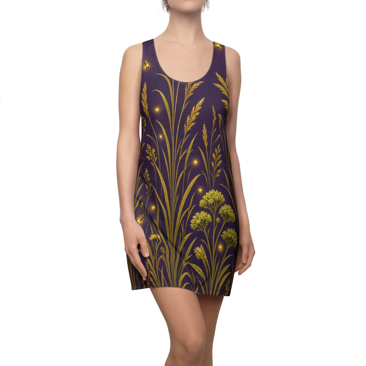 Golden Wildflowers Racerback Dress | Floral Night Meadow AOP