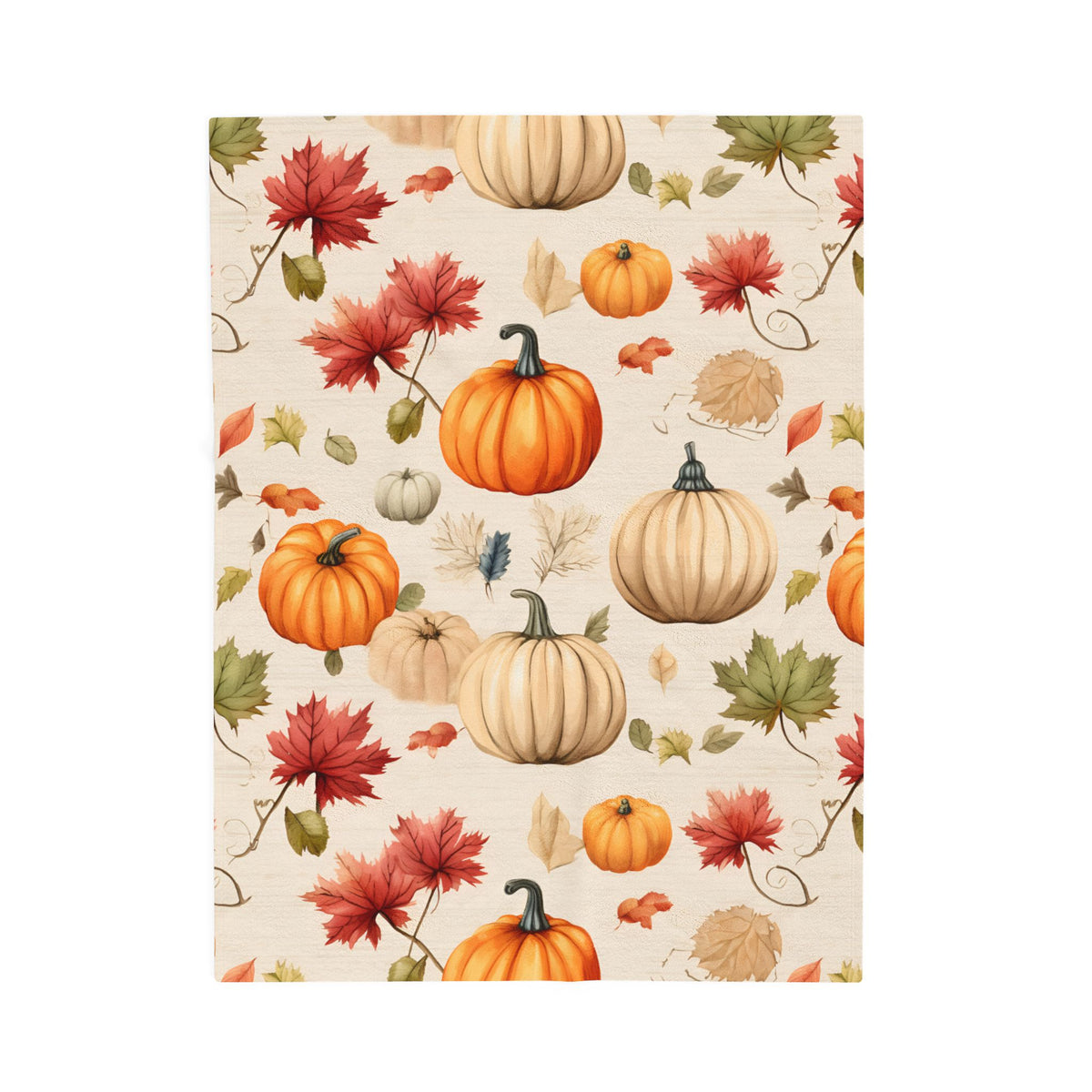 Autumn Pumpkins and Maple Leaves Velveteen Plush Blanket | Fall Harvest Throw