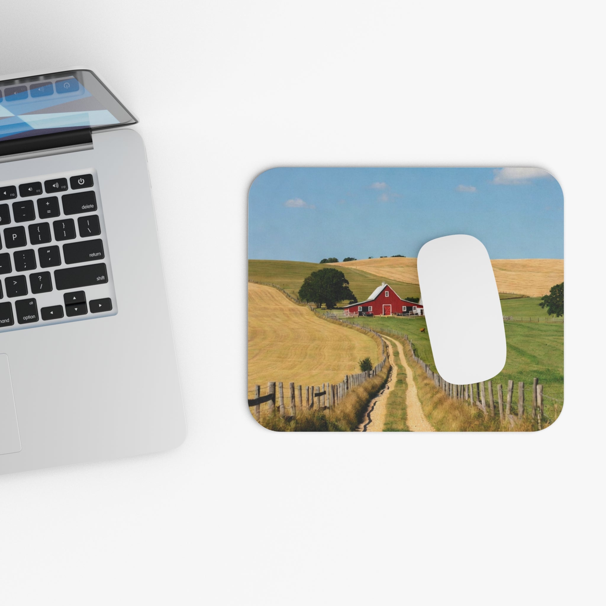 Red Barn Country Road Mouse Pad | Rural Farm Landscape
