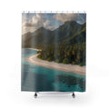 Tropical Island Beach Shower Curtain | Mountain Coast Scenic Ocean