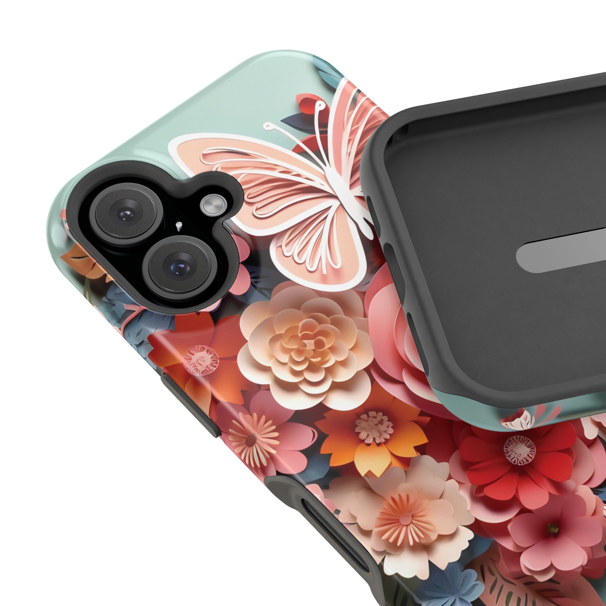 3D Paper Flowers and Butterfly Phone Case | Magnetic Impact-Resistant Case