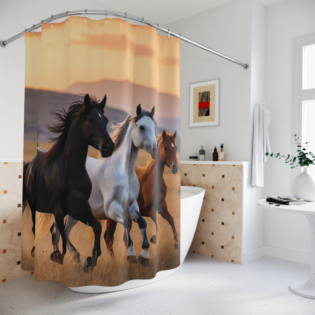 Wild Horses Running Shower Curtain | Sunset Stallions Bathroom Décor