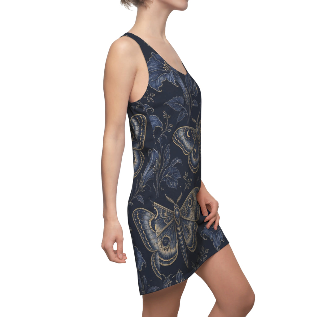 Vintage Moth Floral Racerback Dress | Navy Botanical Allover Print
