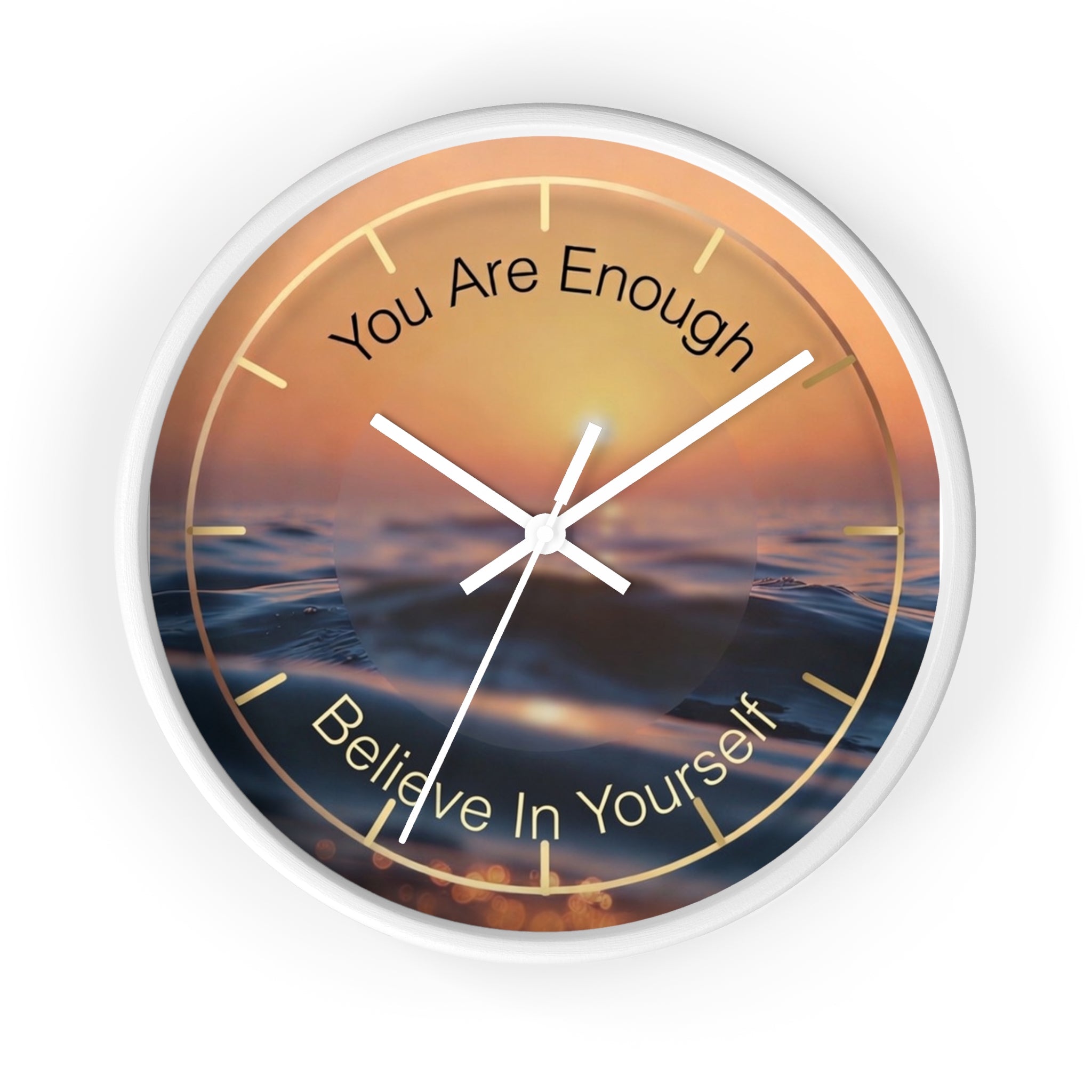 You Are Enough Believe In Yourself Wall Clock | Ocean Sunset Motivational Clock