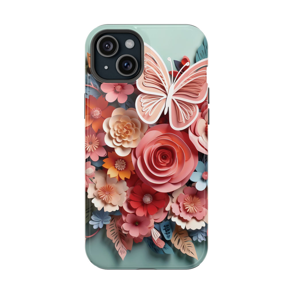 3D Paper Flowers and Butterfly Phone Case | Magnetic Impact-Resistant Case
