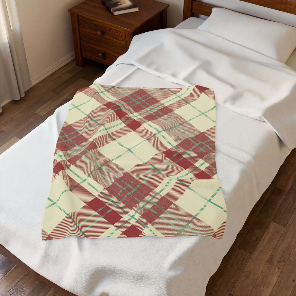 Red Green Plaid Velveteen Blanket | Cozy Tartan Throw