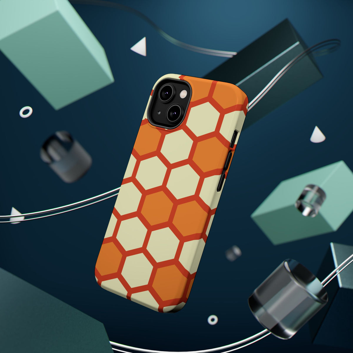 Orange Honeycomb Phone Case | Geometric Hexagon Pattern, Magnetic Impact-Resistant