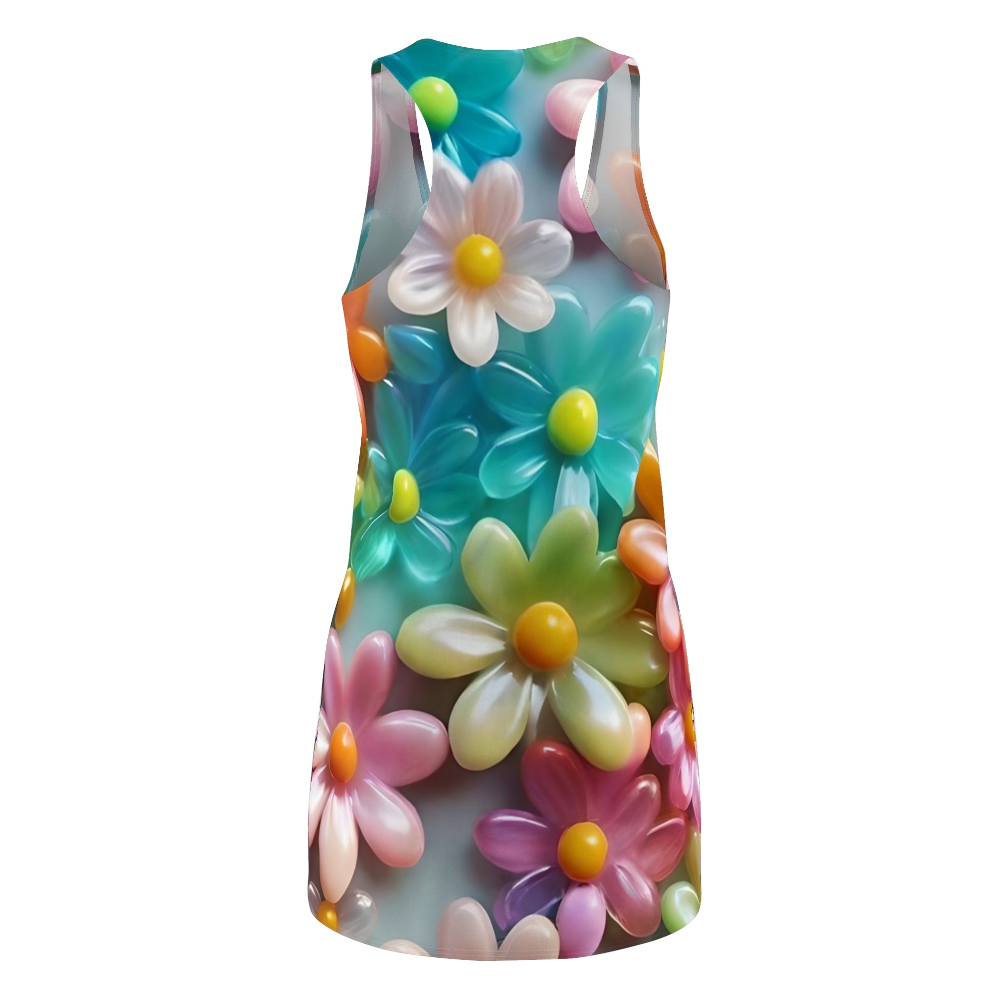 Colorful 3D Daisy Pattern Racerback Dress | Floral AOP
