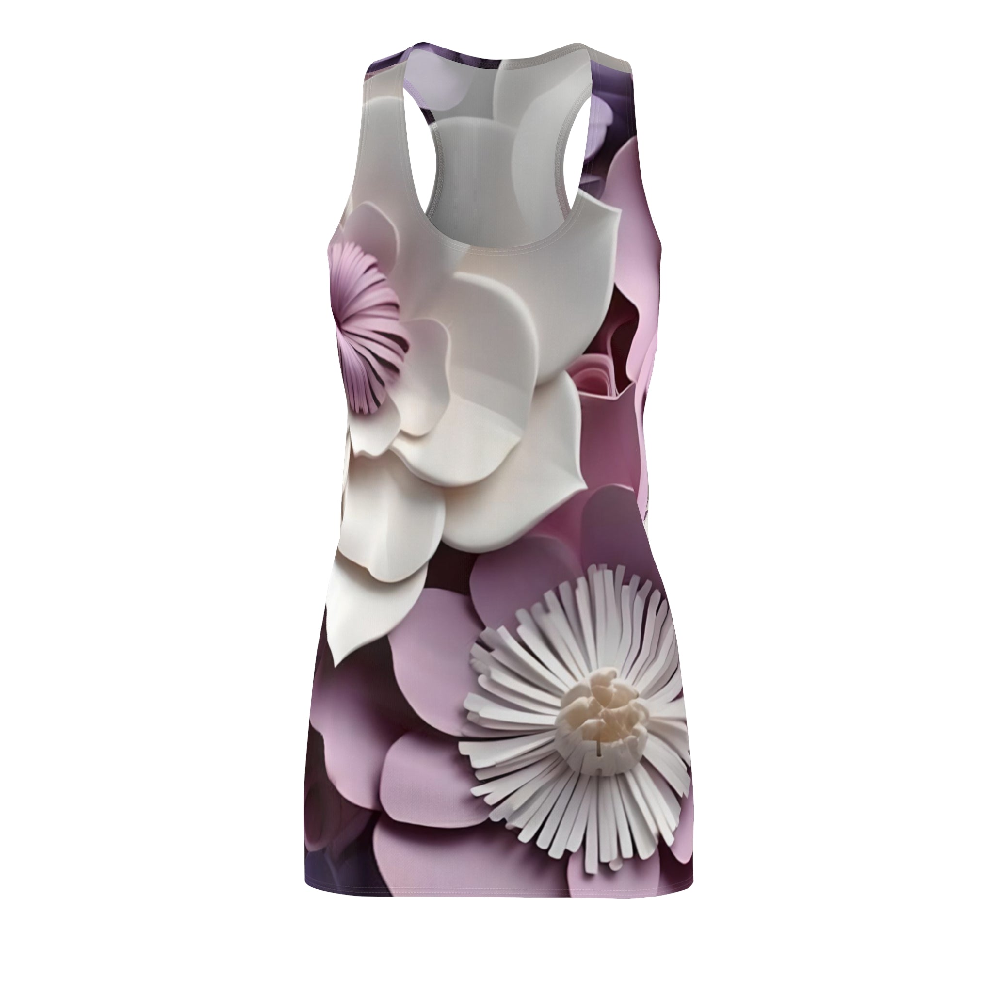 Purple Flower Floral Racerback Dress | Pink White 3D Bloom Print