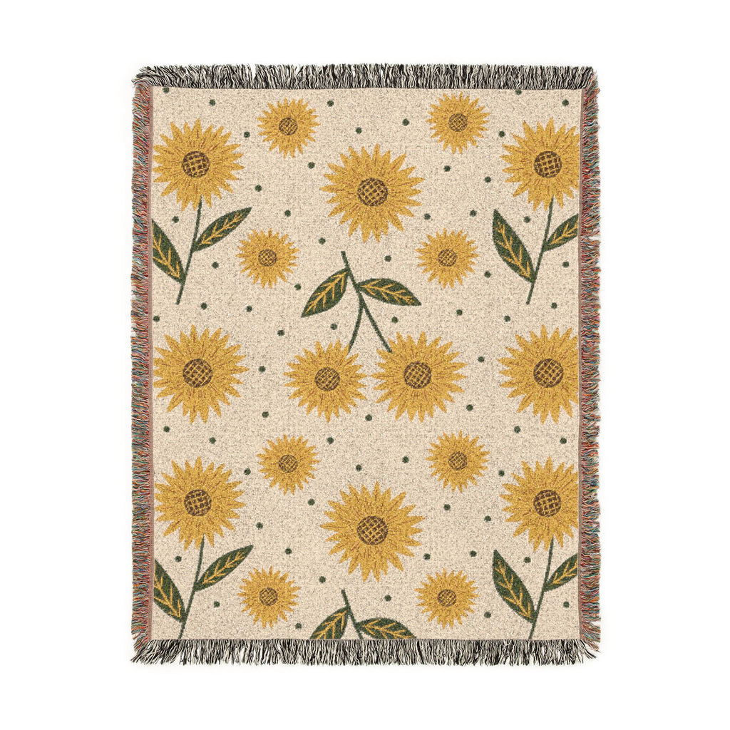 Yellow Sunflower Pattern Woven Blanket | Floral Throw, Cozy Home Decor