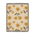 Yellow Sunflower Pattern Woven Blanket | Floral Throw, Cozy Home Decor