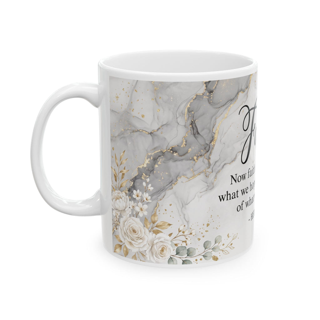 Faith Scripture Mug | Hebrews 11:1 Marble Floral Ceramic Mug