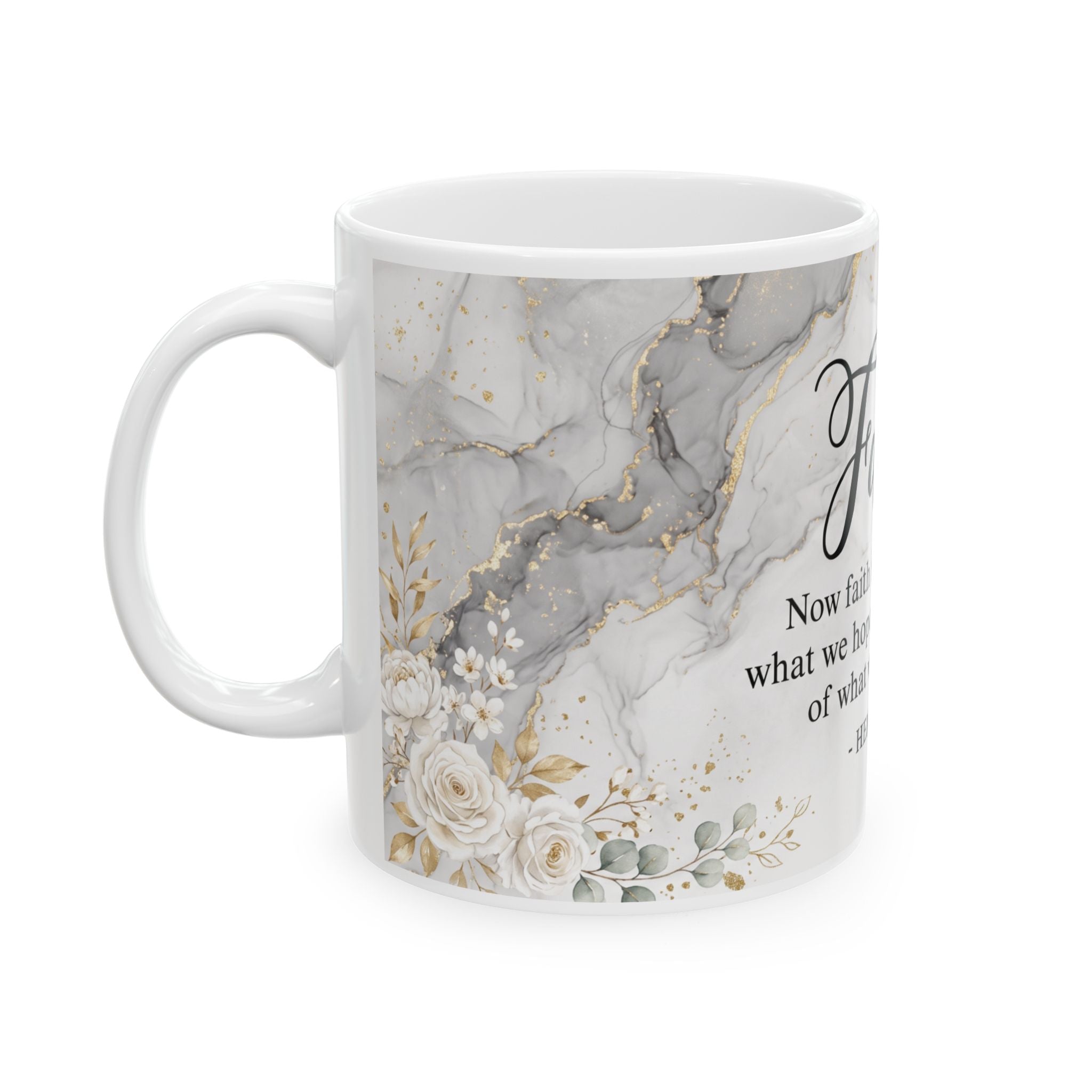 Faith Scripture Mug | Hebrews 11:1 Marble Floral Ceramic Mug