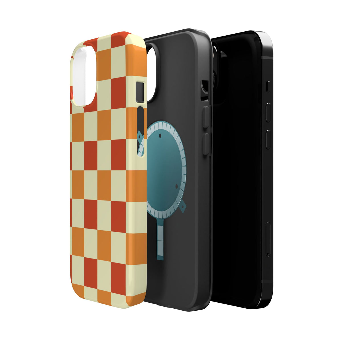 Retro Orange Checkerboard Phone Case | Magnetic Impact-Resistant Case