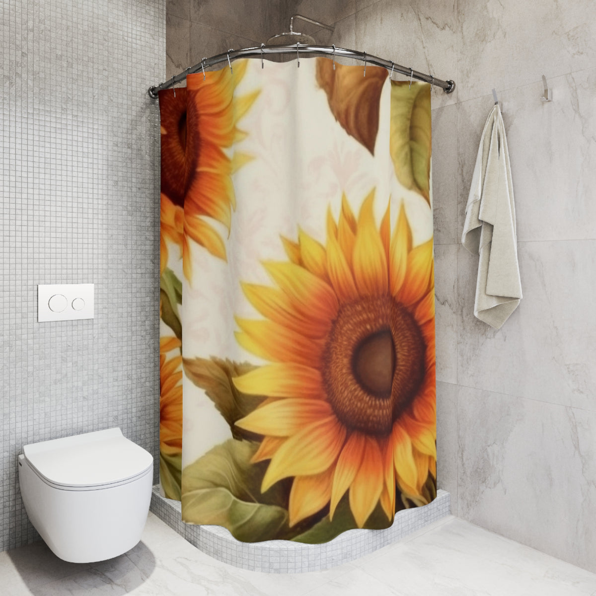 Sunflower Botanical Shower Curtain | Rustic Farmhouse Floral Bathroom