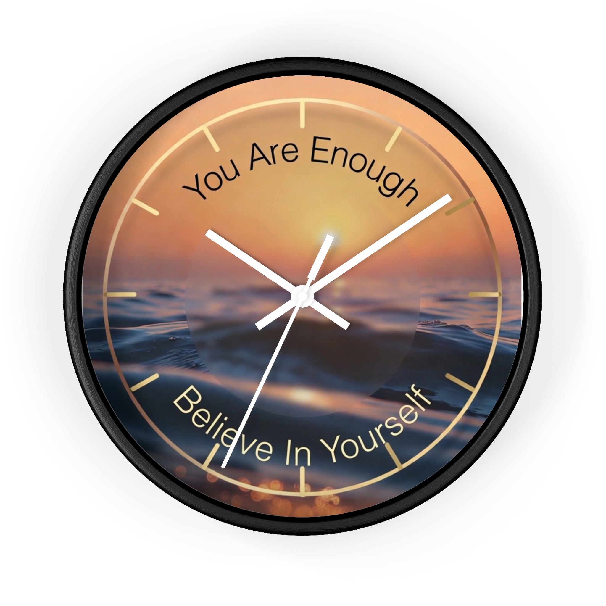 You Are Enough Believe In Yourself Wall Clock | Ocean Sunset Motivational Clock