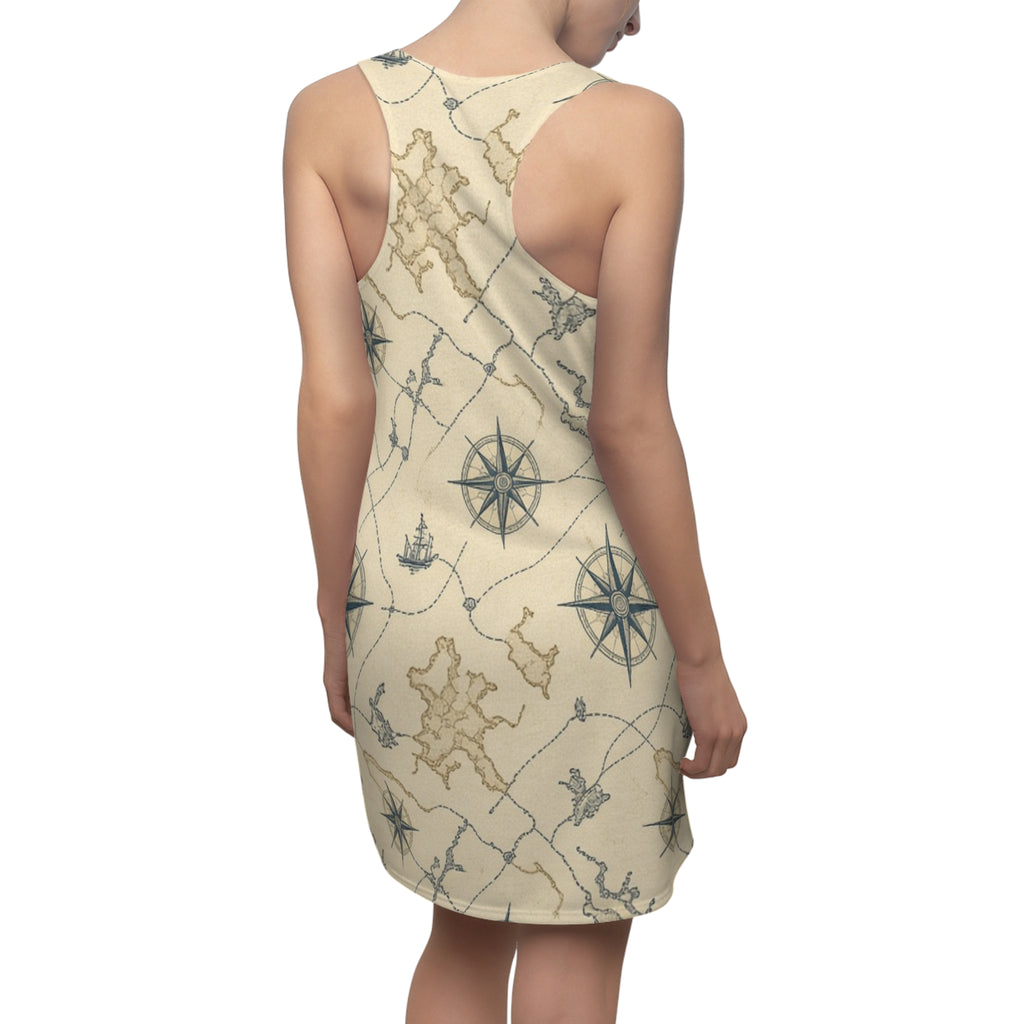 Vintage Treasure Map Racerback Dress | Nautical Compass Pattern