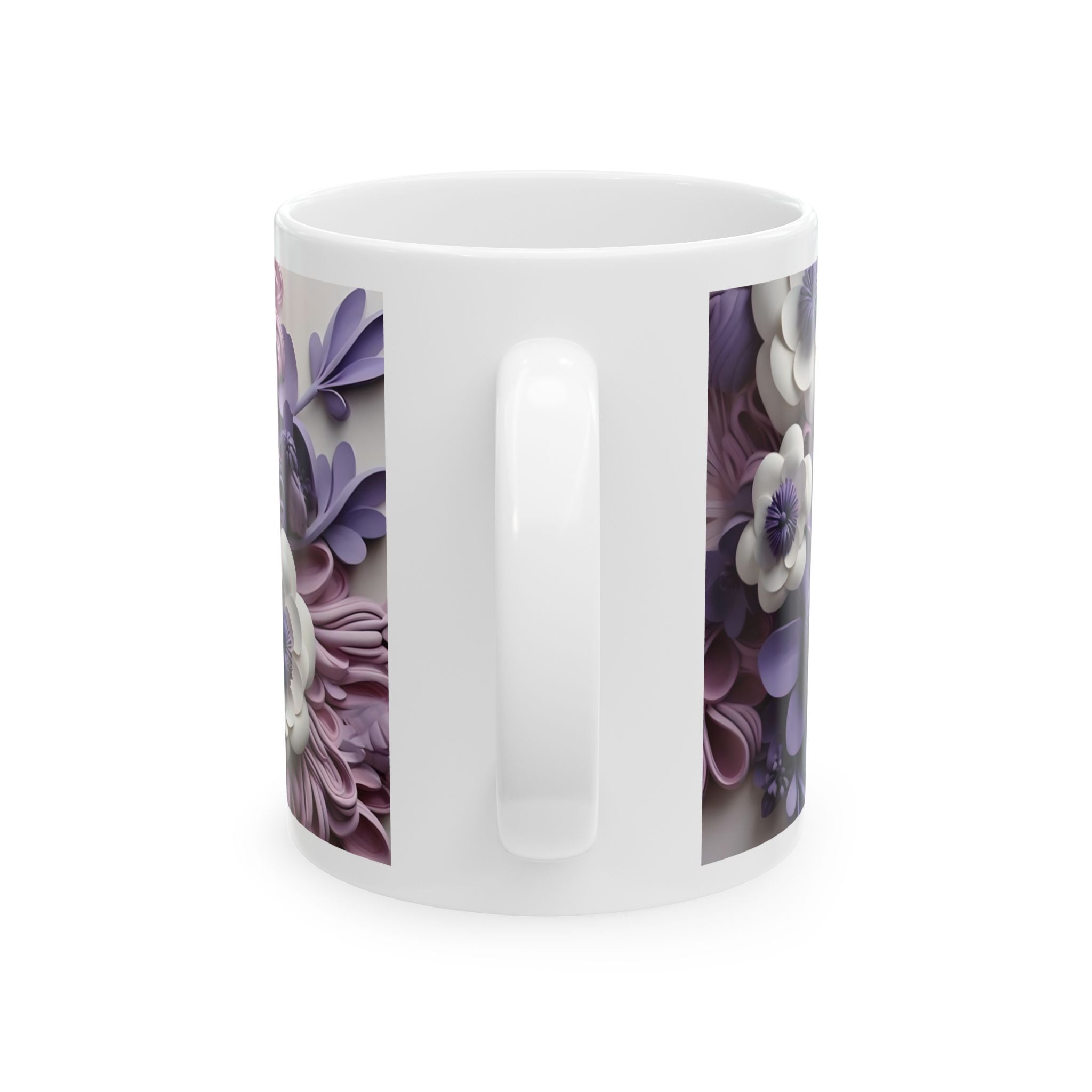 Floral Paper Art Ceramic Mug – 11oz & 15oz Purple Blossom Design