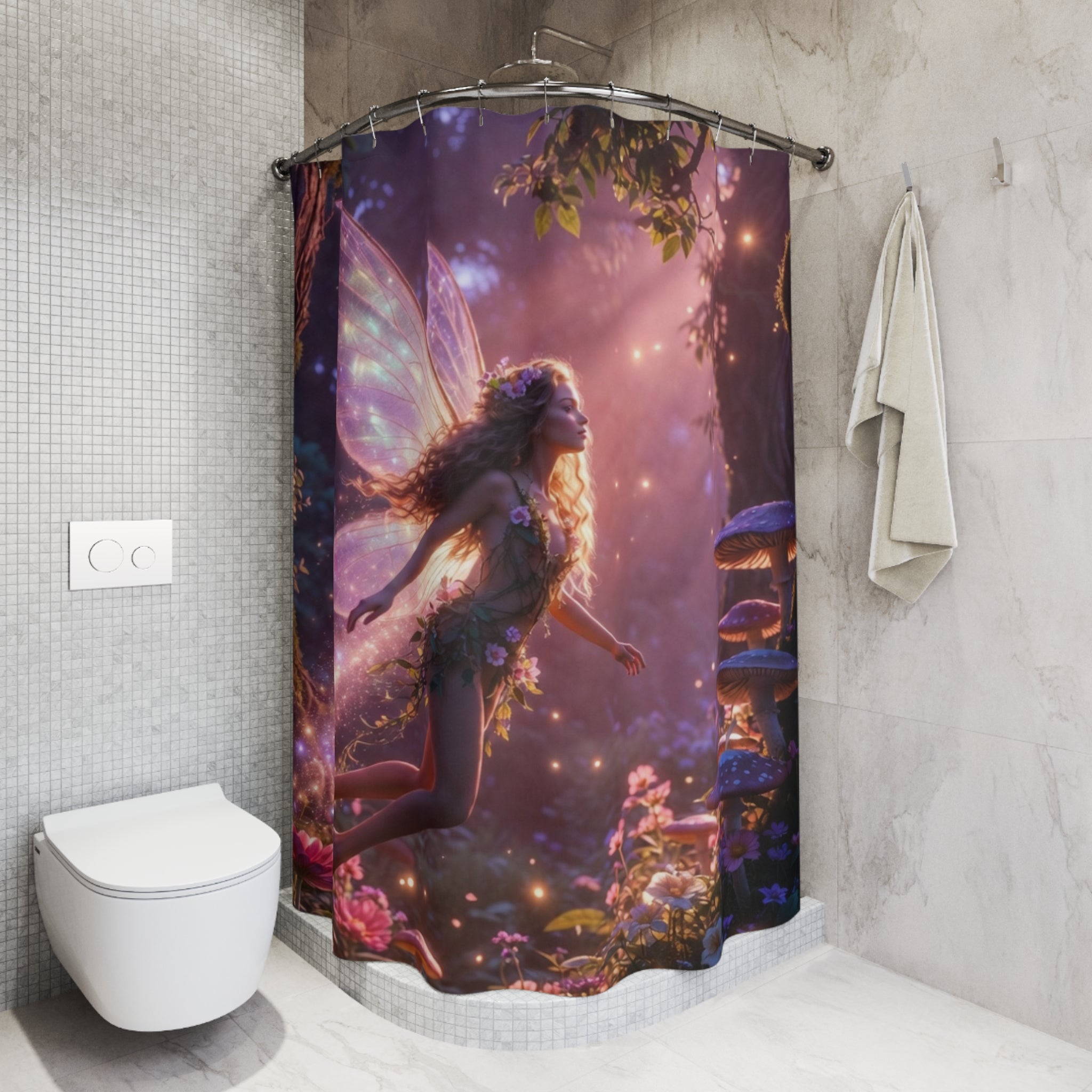 Enchanted Fairy Forest Shower Curtain | Magical Woodland Pixie Bathroom Decor