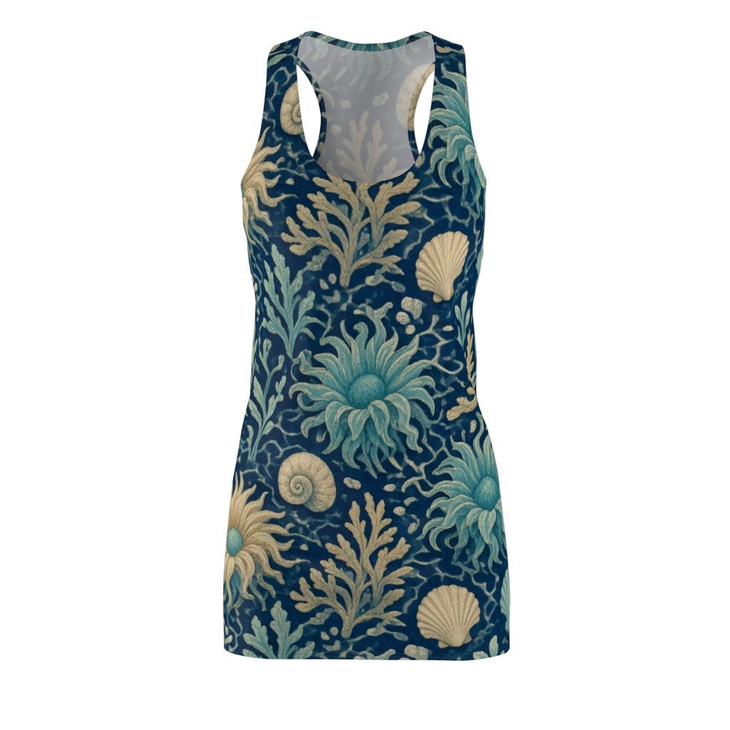 Seaweed and Shells Pattern Racerback Dress | Ocean Floral Nautical Print